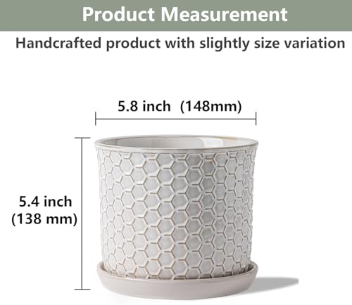 5.8 Inch Ceramic Plant Pot with Drainage Hole & Separate Saucer - Image 2