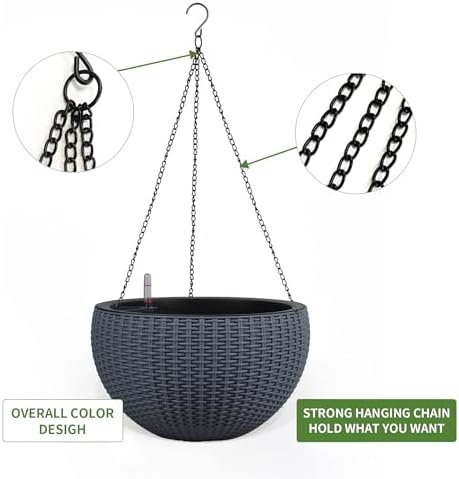 Dexceder 10.5 Inch Self Watering Hanging Planter (Gray) - Image 5