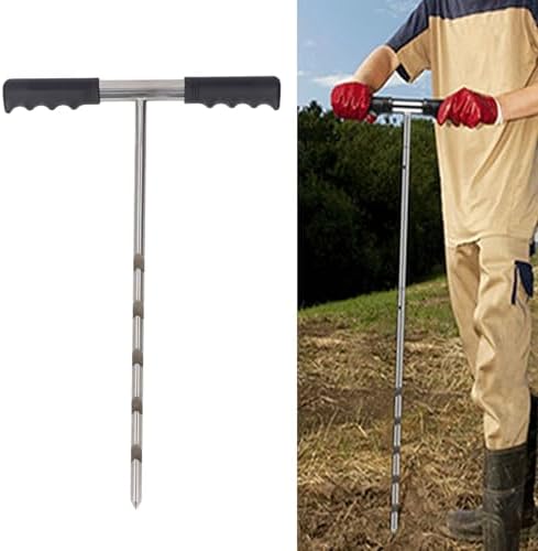 Tyenaza Soil Probe Rod, 17-32-48 Inch Stainless Steel Septic Tank Locator Tool Adjustable Ground Rod with T Handle for Locating Underground Pipes and Gopher Runs, Gardening by Tyenaza