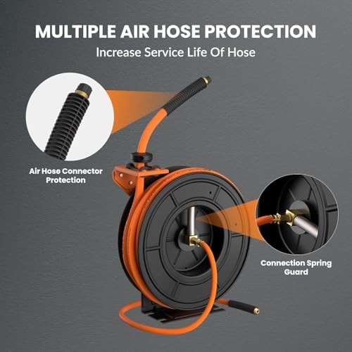Giraffe Tools TA10 Retractable Air Hose Reel, 3/8" x 25ft, Open Steel - Image 6