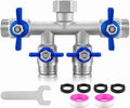 4 Way Garden Hose Splitter, 304 Stainless Steel Hose Splitter with 4 Shut-Off Valves, Heavy Duty Outdoor Faucet Adapter, 3/4" GHT Full Flow Hose Connector for Garden Irrigation by CekwietGardenHoseSplitter