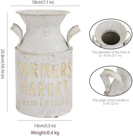 10.2" H Vintage Metal Milk Can Vase, Rustic Farmhouse Decorative Flower Vases, Distressed Pitcher Jug Vases for Indoor Outdoor Home Kithen Garden Table Centerpiece Decor - Image 7