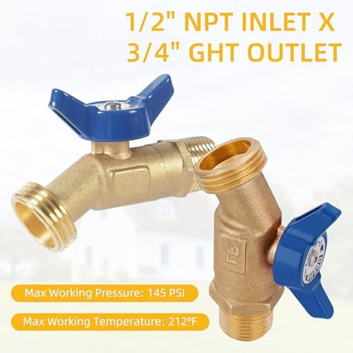 12 Pack Hose Bibb Brass Water Spigot, 1/2" Male NPT Inlet x 3/4" Male GHT Threaded Garden Hose Outlet Connector, 1/4-Turn Sillcock Hose Bibb Valve (1/2" x 3/4", Blue) - Image 4
