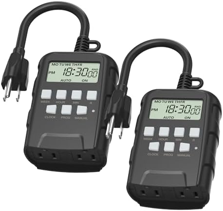 BN-LINK Outdoor 7-Day Programmable Timer Outlet, 2 Outlets, 2 Pack by BN-LINK