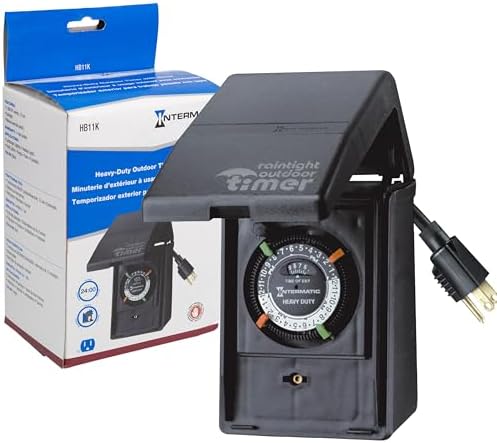 Intermatic HB11K Heavy-Duty Outdoor Plug-in Timer – 2 ON/2 Off Settings, 30-Min Minimum Intervals, Weatherproof Flip Cover, 15A/1800W, 1 HP Rated, 13" Cord – Ideal for Pool Pumps, Lights, Decorations by Intermatic