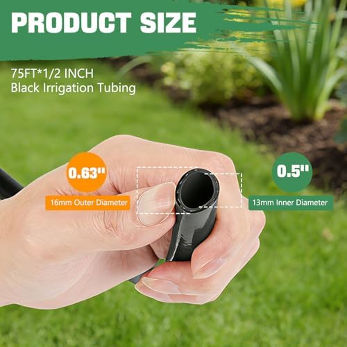 1/2 Inch Drip Irrigation Tubing 75FT Flexible Garden Water Hose Supply - Image 2