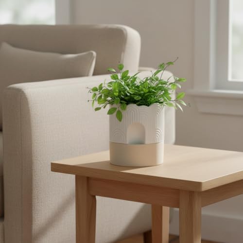 Nihow Ceramic Self Watering Pots for Indoor Plants, 6 Inch,Beige - Image 4