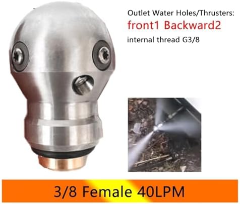High Pressure Sewer Jetter Ball Nozzle - Stainless Steel 3/8" Threaded Cleaning Tool for Pipe Maintenance(3/8 Female 40LPM) - Image 2