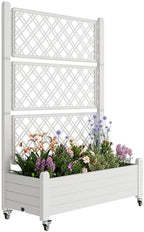 Resin Raised Garden Bed with Trellis and Wheels - Plasitc Planter Box with Trellis Outdoor with Drainage Holes & Water Monitor for Climbing Plants, Flower, Ashen(61.2" H) by WTFGO