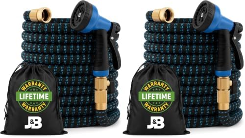 J&B XpandaHose 100ft Expandable Garden Hose, Lightweight, Brass Connectors (Pack of 2) by J%26B