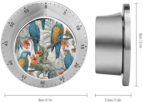 Mechanical Kitchen Timers for Cooking,Parrots on Branches Printed 60 Minute Magnetic Countdown Timer,Cute Cooking Timers with Alarm,Stainless Steel Time Timer Manual No Batteries Required - Image 2