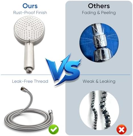 Cobbe® All Metal 3-Spray Shower Head with Handheld - Solid Stainless Steel Showerhead, High Pressure Detachable Shower Wand with Hose & Adjustable Bracket - WIDE, MASSAGE and MIST (Brushed Nickel) - Image 4