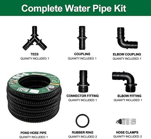 LONGRUN Pond Tubing 1 Inch Diameter, 20.7 Feet Long Corrugated Flexible Hose Pipe with Clamps Pipe Fittings, Pool PVC Tube for Garden Ponds Waterfalls Camping Caravans Filters Drainage Marine - Image 2