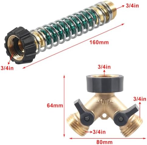 CNxinn10 1 Pc 3/4" A10600 3/4" 2 Way Hose Splitter Garden Hose Connector Coiled Spring Protector Brass Gold+Black For all 3/4 inch standard garden hose - Image 6