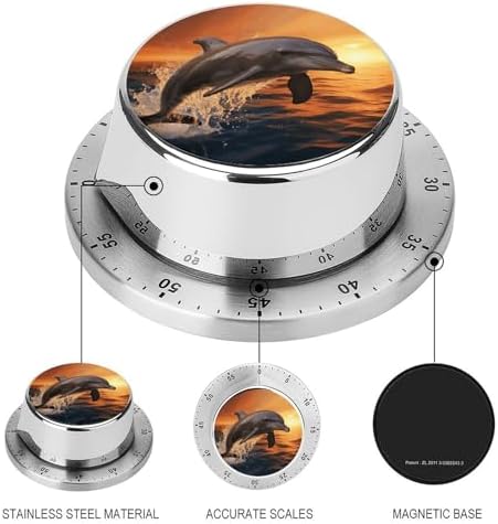 Mechanical Kitchen Timers for Cooking,Dusk Dolphin Printed 60 Minute Magnetic Countdown Timer,Cute Cooking Timers with Alarm,Stainless Steel Time Timer Manual No Batteries Required - Image 3