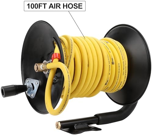 Manual Hose Reel, Suitable for 100FT Air Compressor Hose with 1/4’’ NPT Threads - Image 2