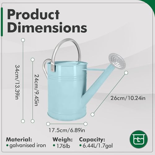 Galvanized Iron Watering Can for Indoor Plants, DIY Watering Cans for House Plant Garden Flower, Long Spout Water Can for Outdoor Watering Plants 6.44L 1.7 Gallon (Blue) - Image 2