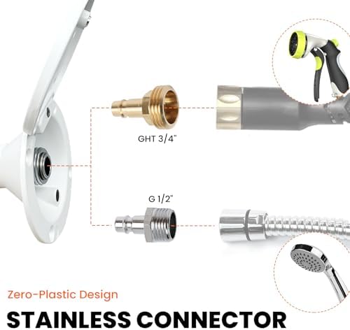All-Metal RV Quick Connect Spray Port with G1/2" & GHT 3/4" Adapters, Exterior Water Hookup for Camper & Trailer, Stainless Steel Quick Connector, Magnetic Dustproof Cover, Rust & UV Resistant (White) - Image 4