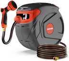 Retractable Garden Hose Reel 100 FT 1/2 Inch Wall-Mounted 180° Swivel 9-Patern Nozzle Automatic Slow Return Any Length Lock Hose Reels for Homeowners Garden Farm by FARMMAC