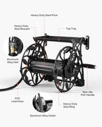 VEVOR Wall Mounted Garden Hose Reel, Holds 135 Feet of 5/8-inch Hose, Outdoor Heavy-Duty Waterhose Holder Winder, with Widened Top Tray, Aluminum Alloy Connector, Decorative Pattern, for Backyards - Image 7