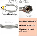 1 PC 1/2, 3/4 Inch 304 Stainless Steel Braided Hose Cold Hot Water Pipe Toilet Faucet Connection Pipe Garden Water Connection, 1/2inch, 5m - Image 2