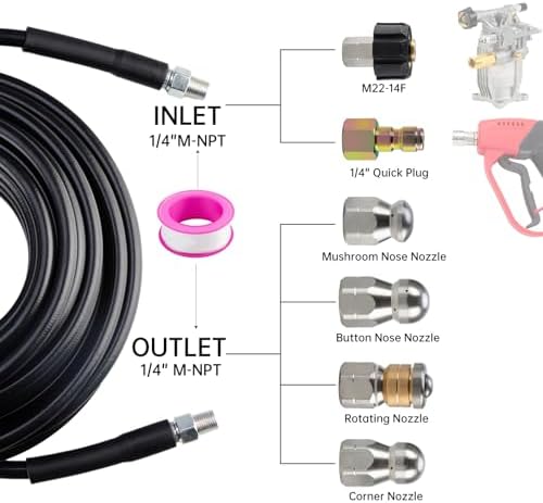 AURORA CAR Sewer Jetter Kit for Pressure Washer 50 FT, 1/4 Inch NPT 5800PSI - Image 3
