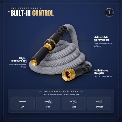 TITAN Garden Hose | Flexible, Lightweight, Kink-Free & Durable Hybrid Water Hose with Heavy Duty Brass Connectors & High-Pressure Jet Nozzle (100FT x 5/8”) - Image 6