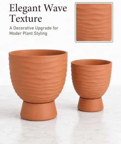 vensovo Terracotta Self Watering Plant Pots, 6 and 8 Inch with Saucers - Image 3