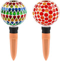 SAVENNA Mosaic Plant Watering Globes with Terracotta Spikes, 17oz Glass Self Watering Globes for Indoor & Outdoor Potted Plants, Decorative Water Drippers, Set of 2 by SAVENNA