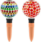 SAVENNA Mosaic Plant Watering Globes with Terracotta Spikes, 17oz Glass Self Watering Globes for Indoor & Outdoor Potted Plants, Decorative Water Drippers, Set of 2 by SAVENNA