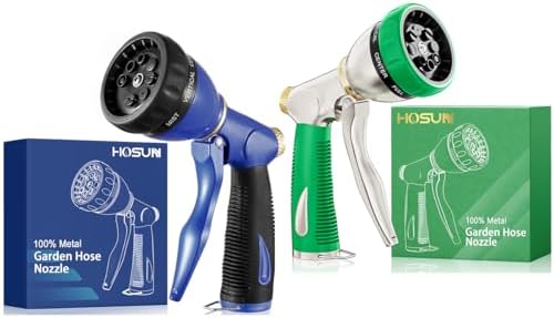 HOSUN Garden Hose Nozzle Sprayer Heavy Duty, 100% Metal Water Hose Nozzle with 8 Spray Patterns, High Pressure Hose Spray Nozzle with Non-Slip Grip for Watering Plant & Lawn, Washing Car & Pet, Green by HOSUN