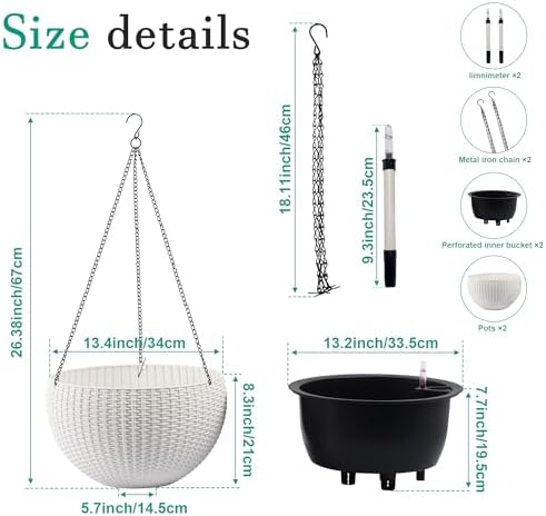 13.4 inch Self-Watering Hanging Planters, 13.4 Inch Rattan Style, White, 2 - Image 6