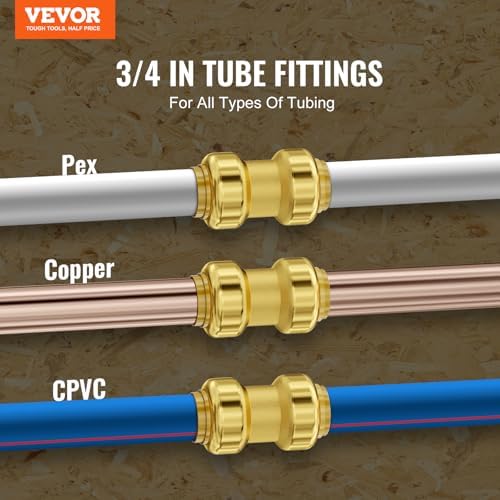 VEVOR Brass Pipe Fittings Push-Fit,Straight-Through,3/4" 12PCS - Image 2
