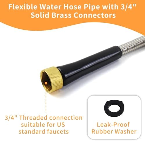 Garden Hose, Stainless Steel Metal Water Hose with 3/4" Solid Brass Connector for Yard Lawn Outdoor Rv No Kink Puncture Proof (Sliver, 50 Ft) - Image 2