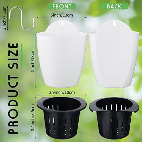 Yungyan 10 Sets 5" Self Watering Hanging Planter White Lazy Flower Pots Plastic Wall Propagation Window Wall Mount Planter with Hooks and Absorbent Cotton Ropes for Indoor Succulent Plants - Image 3