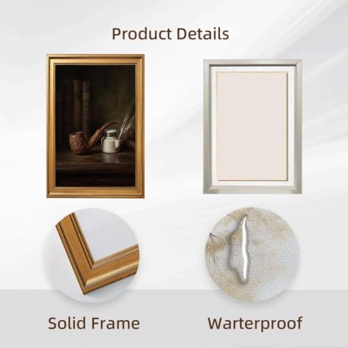 Gold Vintage Framed Still Life Pipe and Quill Wall Art - Image 2