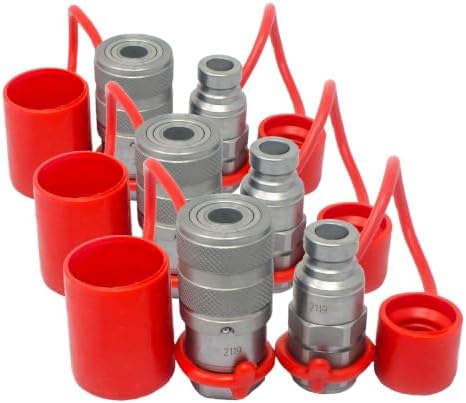 Summit Hydraulics 1/4" NPT Flat Face Hydraulic Quick Connect Coupler Set w/Dust Caps (Pack of 3) by SummitHydraulics