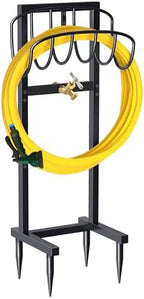 Artigarden Outdoor Garden Hose Holder Freestanding with Brass Faucet And 4 Spikes, Heavy Duty Metal Water Hose Reel Stand Hanger Rack Organizer Holds Storage 150ft Hose for Outside Yard Lawn, Black by Artigarden