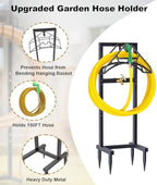 Artigarden Outdoor Garden Hose Holder Freestanding with Brass Faucet And 4 Spikes, Heavy Duty Metal Water Hose Reel Stand Hanger Rack Organizer Holds Storage 150ft Hose for Outside Yard Lawn, Black - Image 5