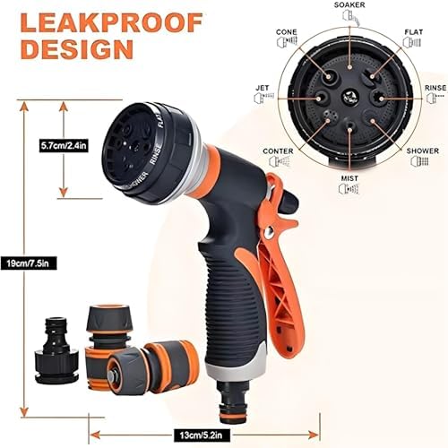 Garden Hose Nozzle Sprayer, Heavy Duty Metal Spray Nozzles with 8 Watering Patterns, Hand Sprayer Spray Nozzle for Watering Lawn Car Washing Pet Bathing Sidewalk Cleaning(C) - Image 3