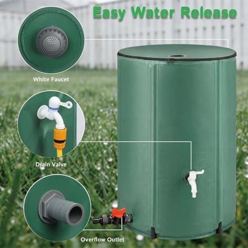 100 Gallon Collapsible Rain Barrel,to Collect Rainwater from Gutter Downspouts, Heavy Duty PVC Rainwater Collection System, with Spigots top Mesh Cover and Overflow Valve,for Garden Lawn Irrigation - Image 4