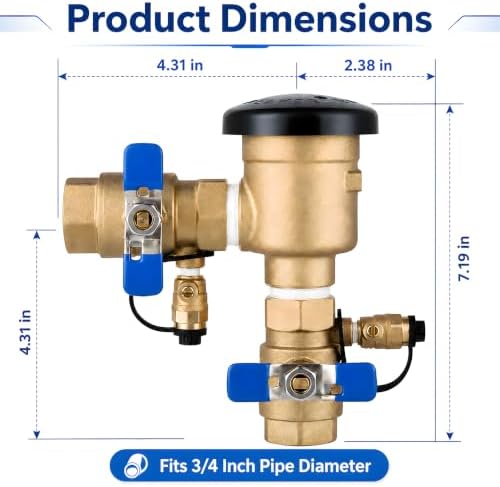 2 Pack 3/4 Inch Backflow Preventer, Brass Pressure Vacuum Breaker Assembly, 400 PSI Sprinkler Backflow Valve for Lawn Irrigation, Garden Water Lines and Outdoor Anti-Siphon Protection - Image 2