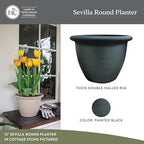 The HC Companies Sevilla Flower Planters - Durable Outdoor & Indoor Planter - Round Lightweight Self Watering Plant Pots for Herbs & More (16" Painted Black, Pack of 1) - Image 2