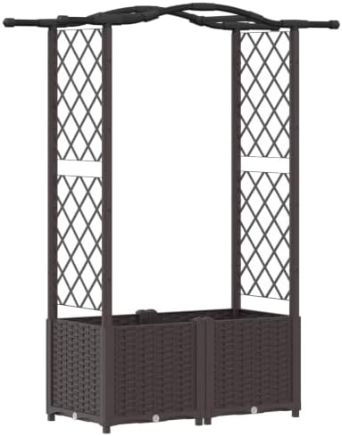 Raised Garden Bed with Trellis and Roof, Brown PP Planter Box by Unknown