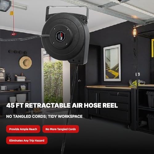 Retractable Air Hose Reel, 1/4 IN x 45 FT Hybrid Air Hose Max 300 PSI, Air compressor hose reel with 5 ft Lead in, Ceiling/Wall Mounted air hose reel,Heavy Duty air tool - Image 7