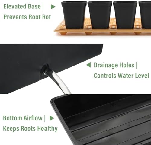 5 Pack Nursery Pots Trays with Removable Mesh Drainage Mat, Plastic Seed Starter Trays (17"x12"x3.5") with Drainage Hole, Propagation Kit for Seedlings, Microgreens, Plant Germination (Black) - Image 5