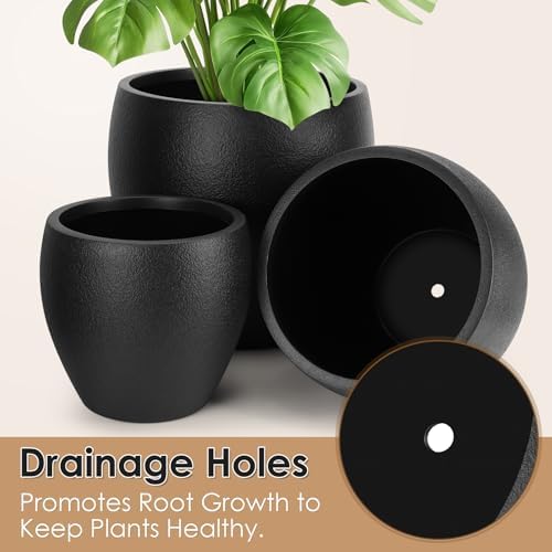 YNNICO 17.5/14.8/12.2 inch Set of 3, Large Plastic Planter with Saucer - Image 3