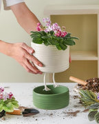 Fayoula Self Watering Pots for Indoor Plants, 6 Inch Ceramic Self Watering Plant Pot, Planter Pot with Wick Rope and Drainage Hole for African Violet Succulent Herbs (White Matte) - Image 3