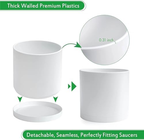D'vine Dev 2-Pack White Plastic Planters with Saucers, 10 in, 74-Z-N-1 - Image 6