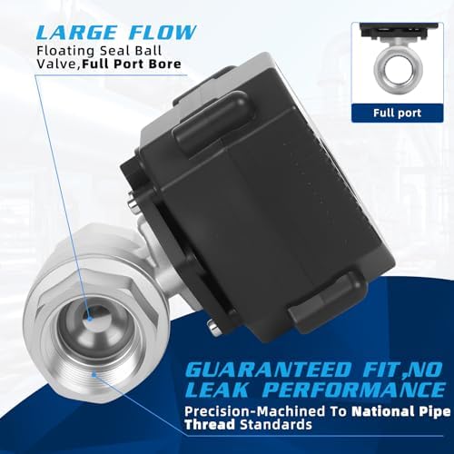 1" Motorized Ball Valve - 9-24V AC/DC Electric Water Valve 2 Wire Auto Return,with Full Port,Stainless Steel, NSF Certified, IP67 - Image 5